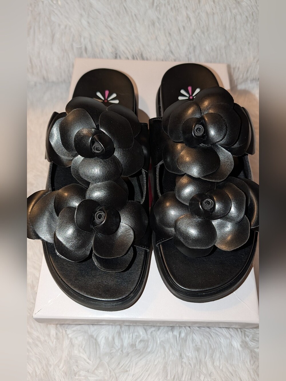 Isaac Mizrahi Live! Floral Slide Sandals Size 7.5 Black NIB